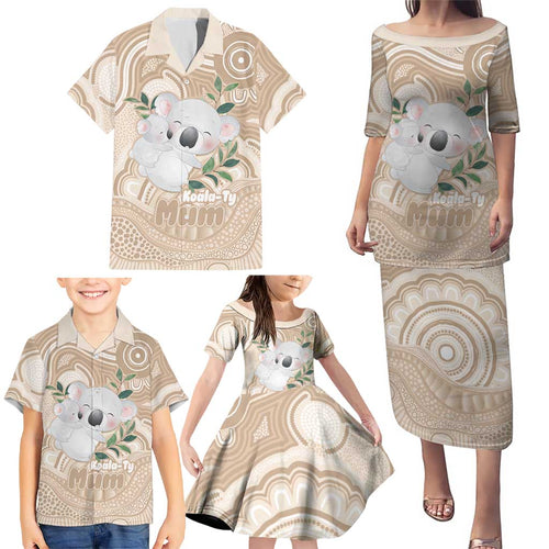 Koala Mum Australia Mother's Day Personalised Family Matching Puletasi and Hawaiian Shirt Beige Aboriginal Art
