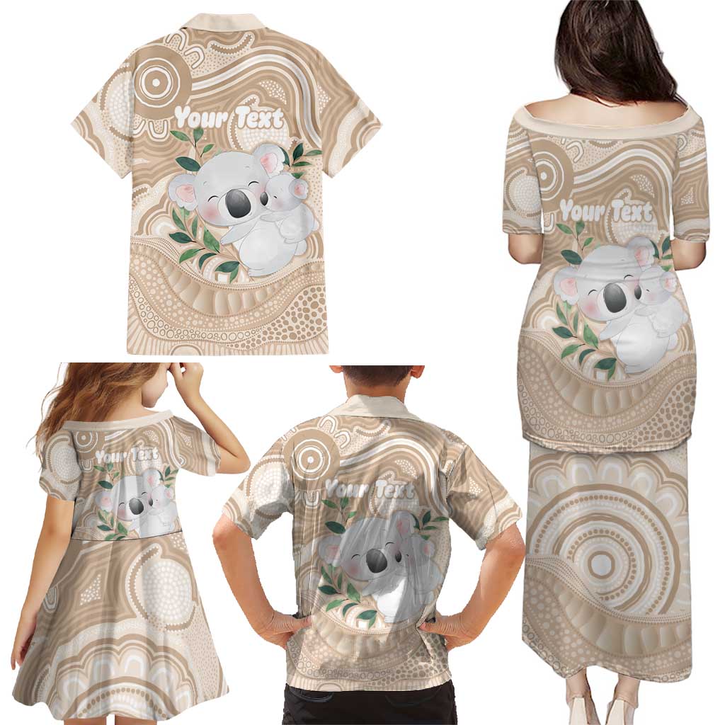 Koala Mum Australia Mother's Day Personalised Family Matching Puletasi and Hawaiian Shirt Beige Aboriginal Art