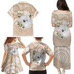 Koala Mum Australia Mother's Day Personalised Family Matching Puletasi and Hawaiian Shirt Beige Aboriginal Art
