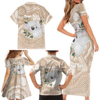 Koala Mum Australia Mother's Day Personalised Family Matching Short Sleeve Bodycon Dress and Hawaiian Shirt Beige Aboriginal Art
