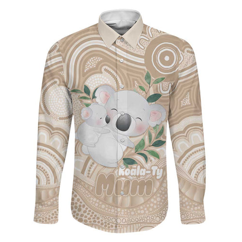 Koala Mum Australia Mother's Day Personalised Family Matching Short Sleeve Bodycon Dress and Hawaiian Shirt Beige Aboriginal Art