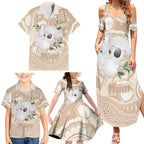 Koala Mum Australia Mother's Day Personalised Family Matching Summer Maxi Dress and Hawaiian Shirt Beige Aboriginal Art