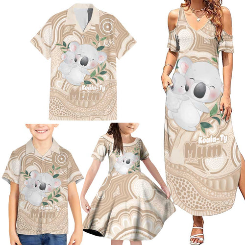 Koala Mum Australia Mother's Day Personalised Family Matching Summer Maxi Dress and Hawaiian Shirt Beige Aboriginal Art