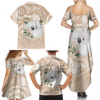 Koala Mum Australia Mother's Day Personalised Family Matching Summer Maxi Dress and Hawaiian Shirt Beige Aboriginal Art