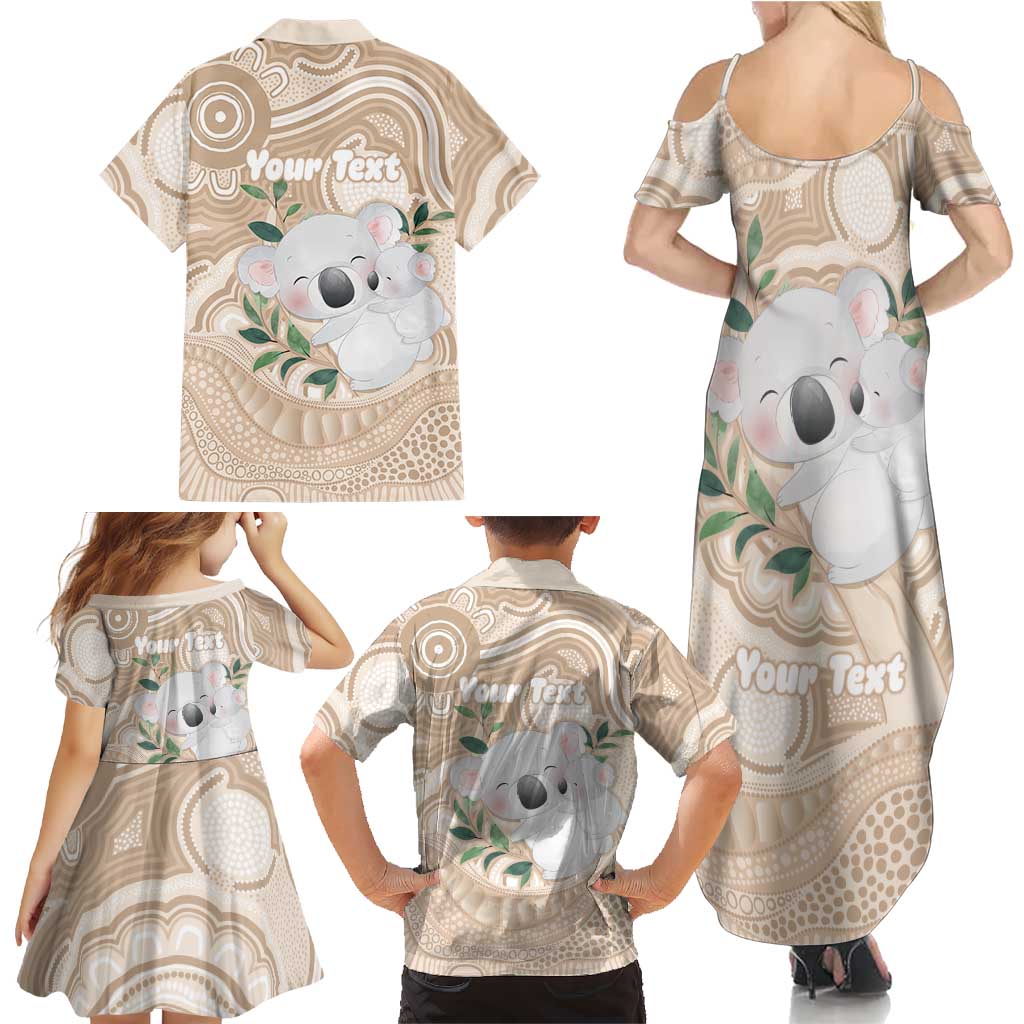 Koala Mum Australia Mother's Day Personalised Family Matching Summer Maxi Dress and Hawaiian Shirt Beige Aboriginal Art