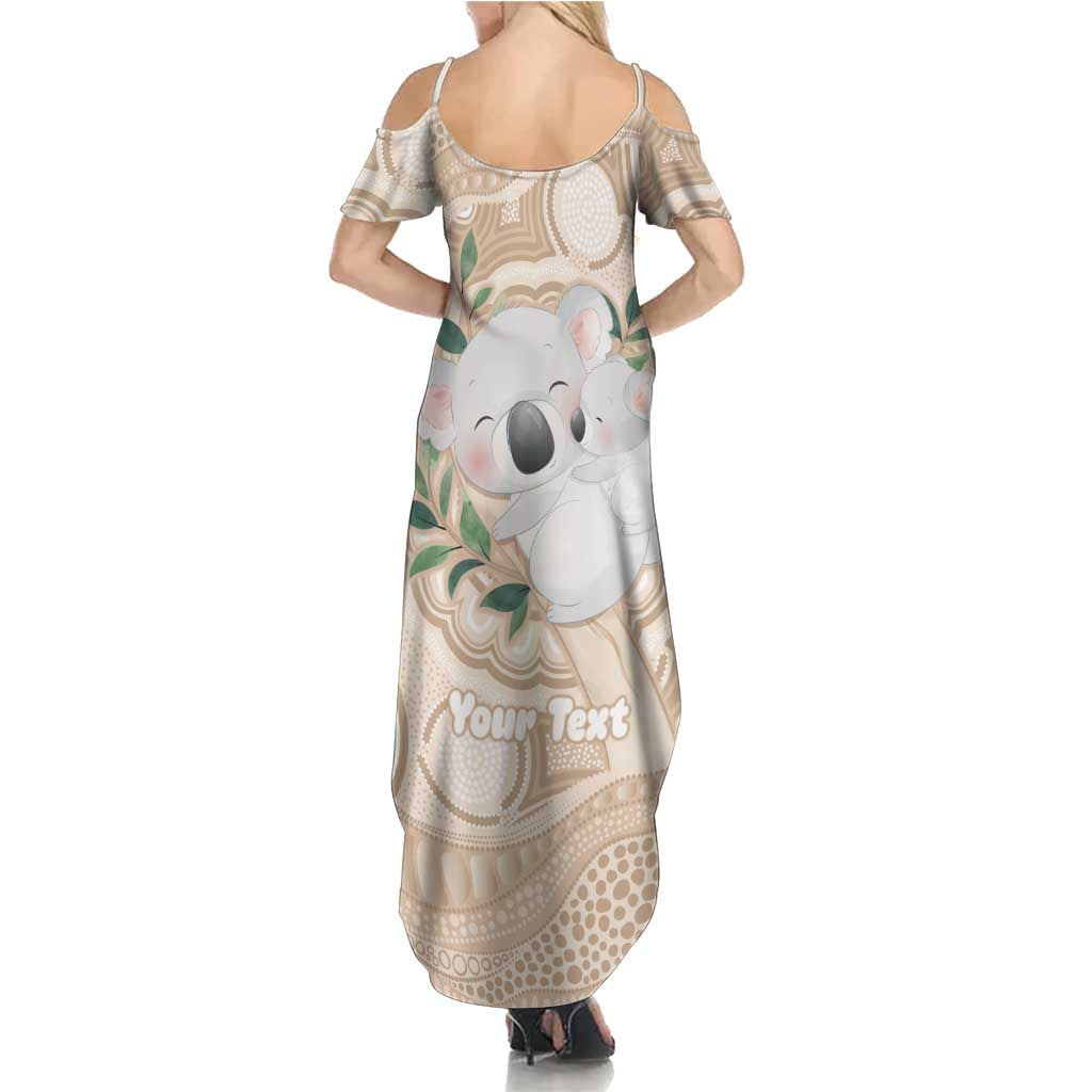 Koala Mum Australia Mother's Day Personalised Family Matching Summer Maxi Dress and Hawaiian Shirt Beige Aboriginal Art