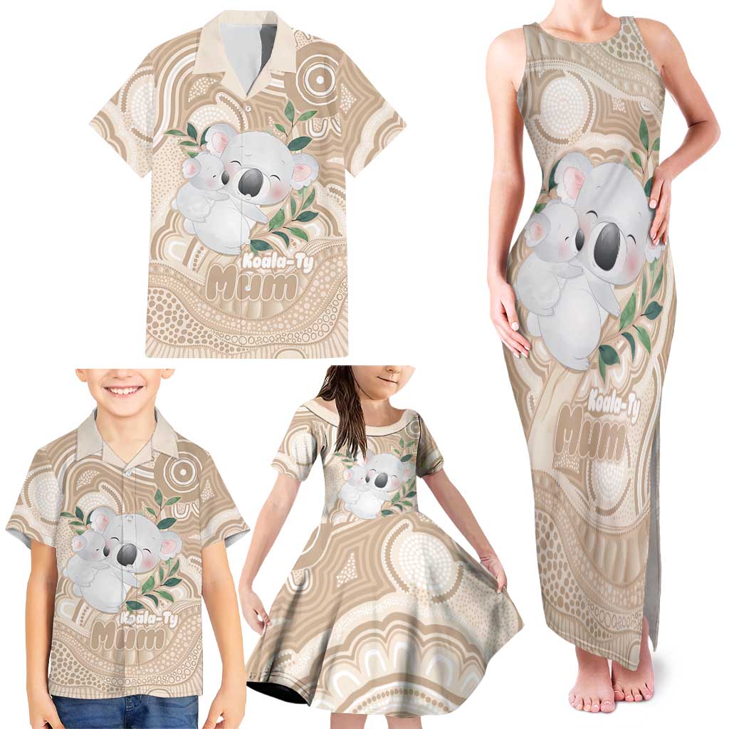 Koala Mum Australia Mother's Day Personalised Family Matching Tank Maxi Dress and Hawaiian Shirt Beige Aboriginal Art