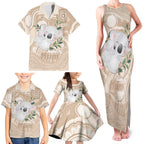 Koala Mum Australia Mother's Day Personalised Family Matching Tank Maxi Dress and Hawaiian Shirt Beige Aboriginal Art