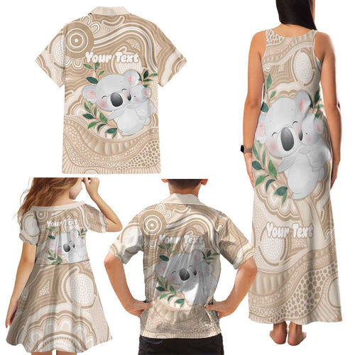 Koala Mum Australia Mother's Day Personalised Family Matching Tank Maxi Dress and Hawaiian Shirt Beige Aboriginal Art
