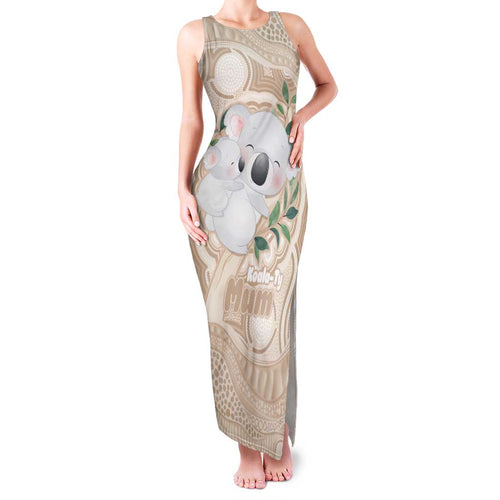 Koala Mum Australia Mother's Day Personalised Family Matching Tank Maxi Dress and Hawaiian Shirt Beige Aboriginal Art
