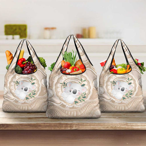 Koala Mum Australia Mother's Day Personalised Grocery Bag Beige Aboriginal Art