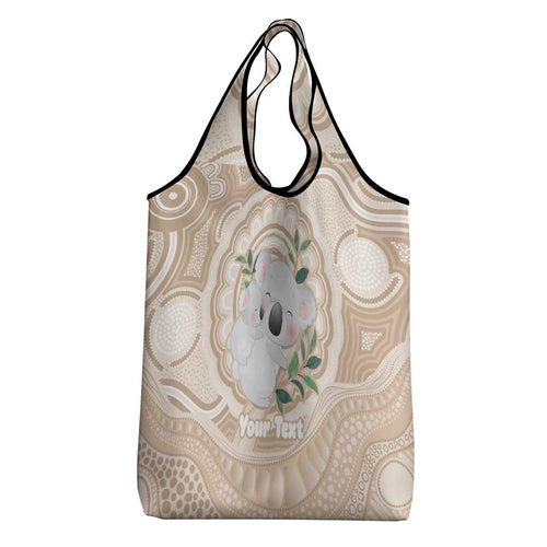 Koala Mum Australia Mother's Day Personalised Grocery Bag Beige Aboriginal Art