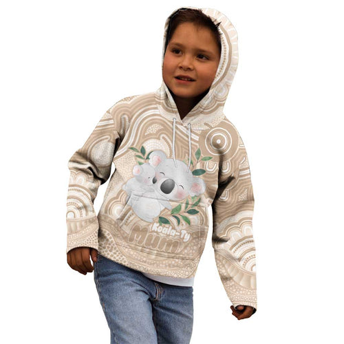 Koala Mum Australia Mother's Day Personalised Kid Hoodie Beige Aboriginal Art