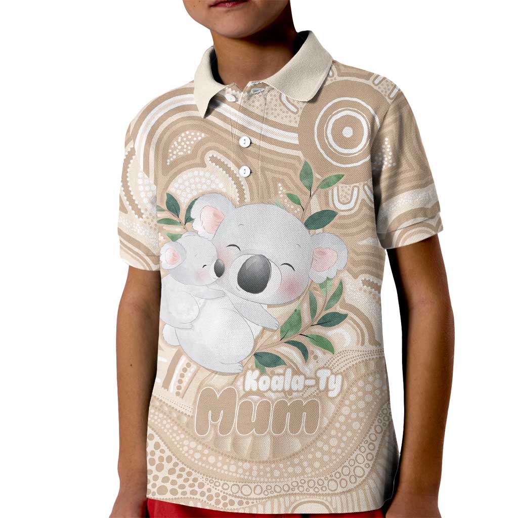Koala Mum Australia Mother's Day Personalised Kid Polo Shirt Beige Aboriginal Art