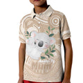 Koala Mum Australia Mother's Day Personalised Kid Polo Shirt Beige Aboriginal Art