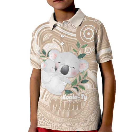 Koala Mum Australia Mother's Day Personalised Kid Polo Shirt Beige Aboriginal Art