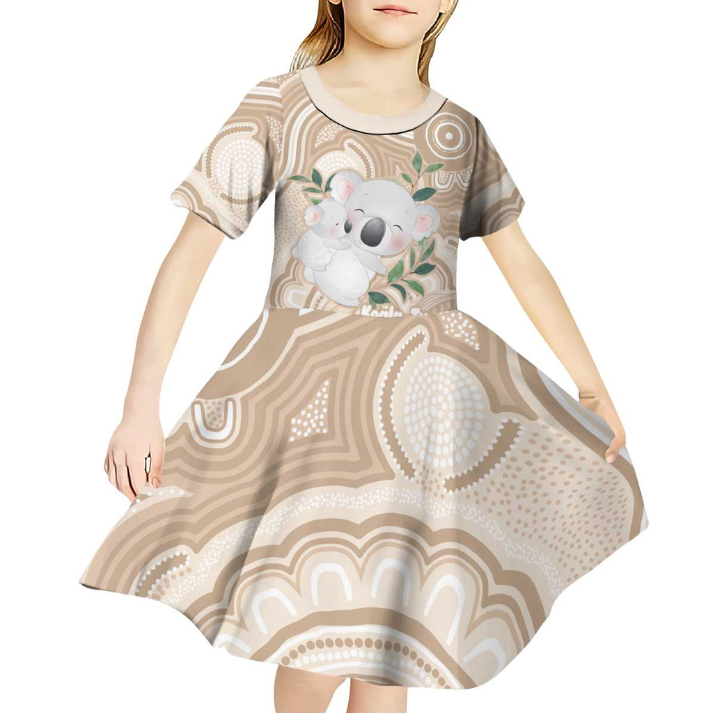 Koala Mum Australia Mother's Day Personalised Kid Short Sleeve Dress Beige Aboriginal Art