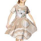 Koala Mum Australia Mother's Day Personalised Kid Short Sleeve Dress Beige Aboriginal Art