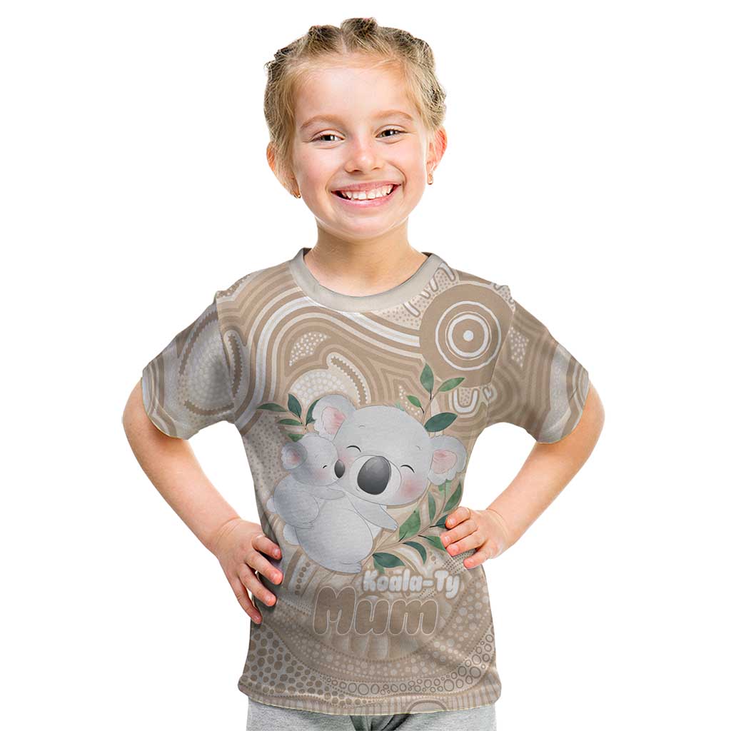 Koala Mum Australia Mother's Day Personalised Kid T Shirt Beige Aboriginal Art