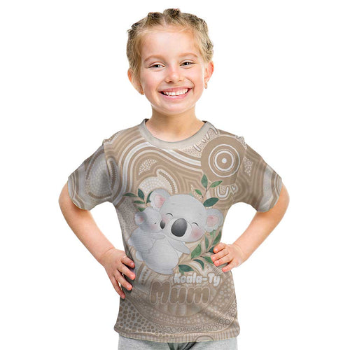Koala Mum Australia Mother's Day Personalised Kid T Shirt Beige Aboriginal Art