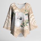 Koala Mum Australia Mother's Day Personalised Kimono Sleeve Blouse Beige Aboriginal Art