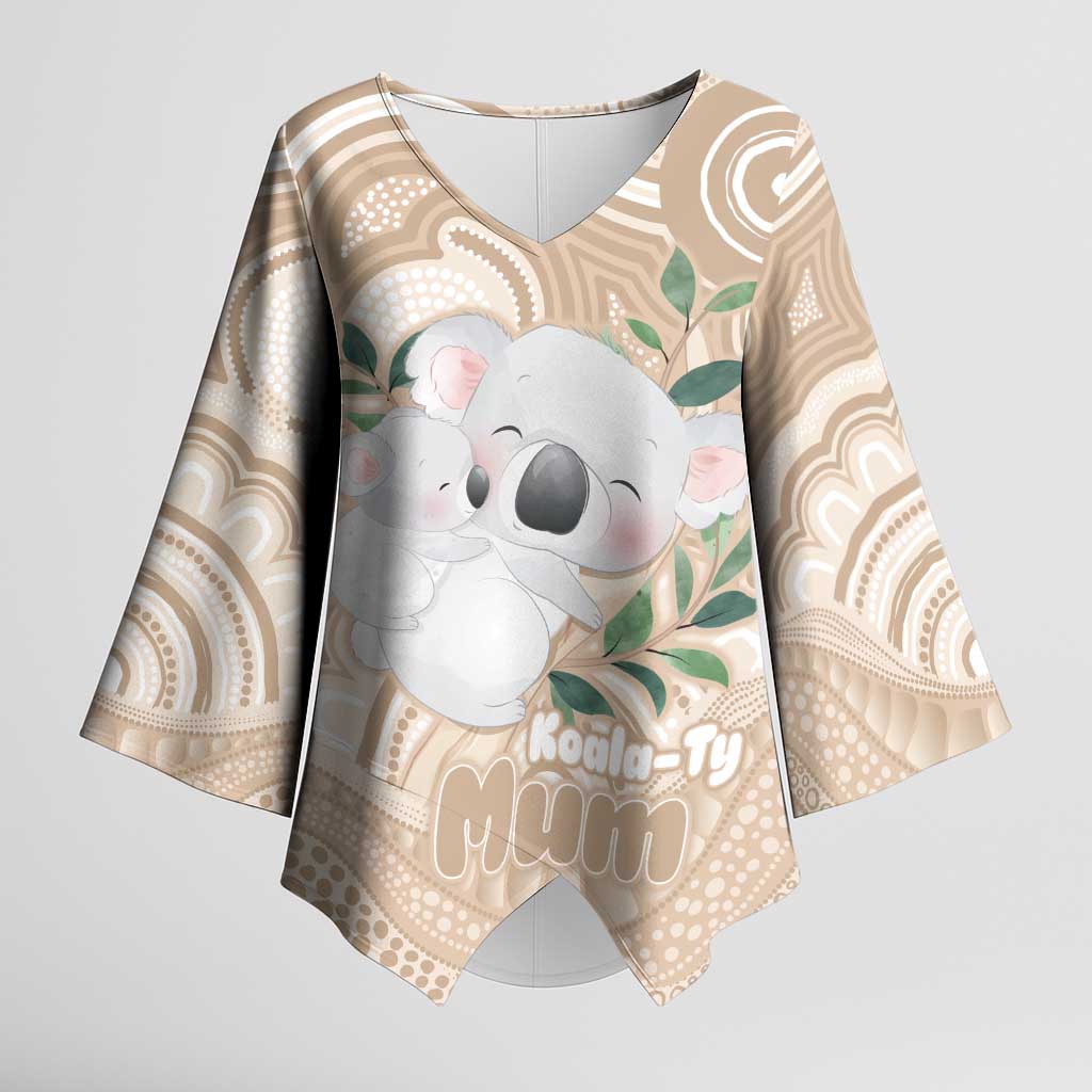 Koala Mum Australia Mother's Day Personalised Kimono Sleeve Blouse Beige Aboriginal Art