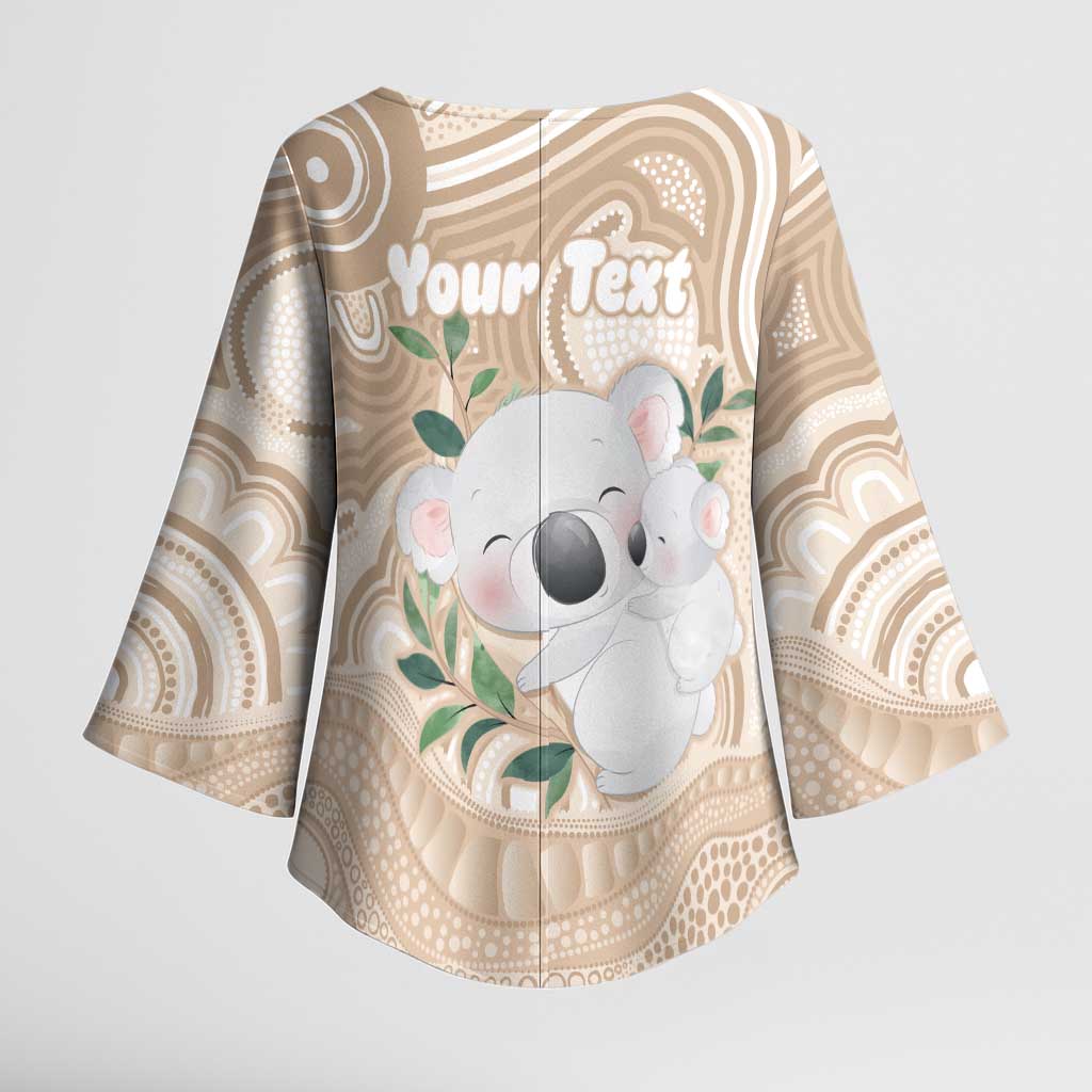 Koala Mum Australia Mother's Day Personalised Kimono Sleeve Blouse Beige Aboriginal Art