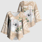 Koala Mum Australia Mother's Day Personalised Kimono Sleeve Blouse Beige Aboriginal Art