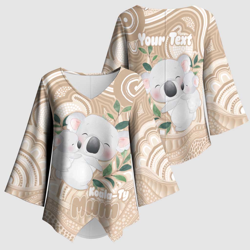 Koala Mum Australia Mother's Day Personalised Kimono Sleeve Blouse Beige Aboriginal Art