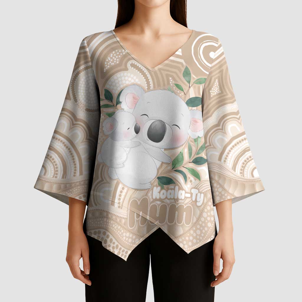 Koala Mum Australia Mother's Day Personalised Kimono Sleeve Blouse Beige Aboriginal Art