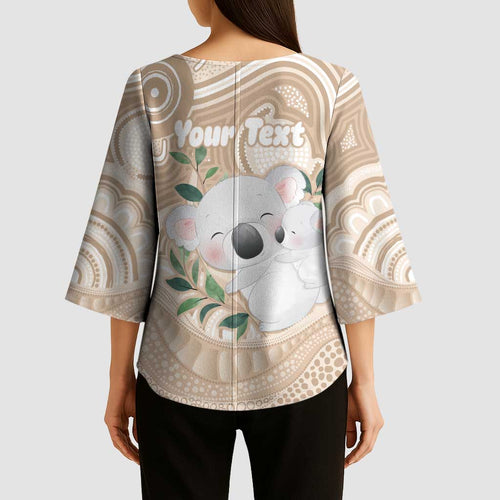 Koala Mum Australia Mother's Day Personalised Kimono Sleeve Blouse Beige Aboriginal Art