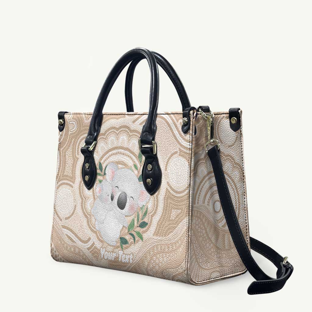 Koala Mum Australia Mother's Day Personalised Leather Bag Beige Aboriginal Art