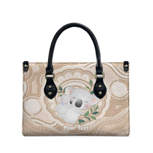 Koala Mum Australia Mother's Day Personalised Leather Bag Beige Aboriginal Art