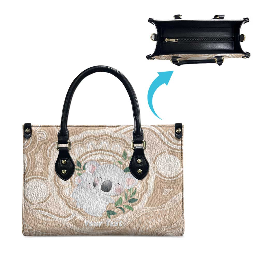 Koala Mum Australia Mother's Day Personalised Leather Bag Beige Aboriginal Art