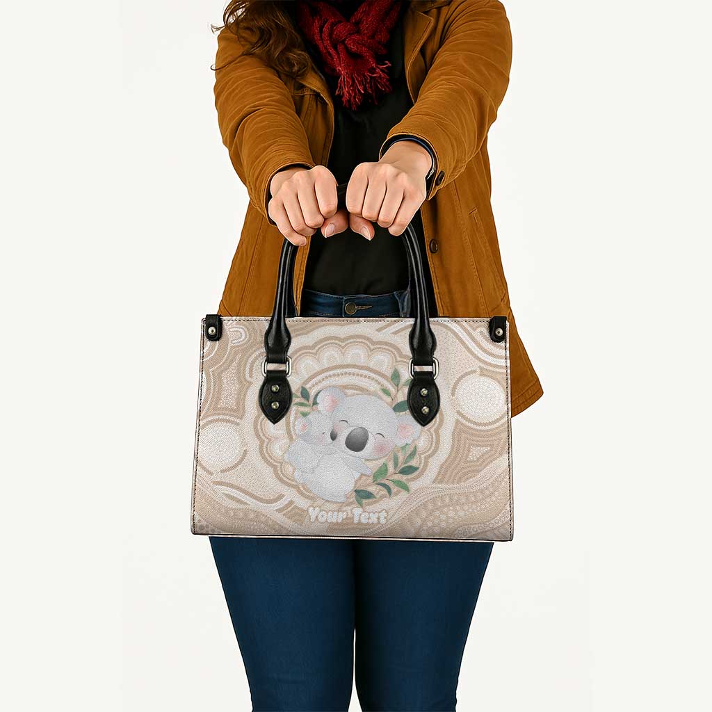 Koala Mum Australia Mother's Day Personalised Leather Bag Beige Aboriginal Art