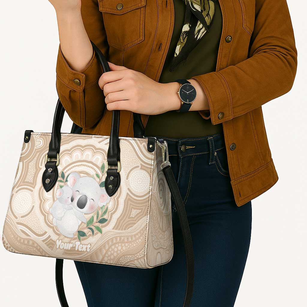 Koala Mum Australia Mother's Day Personalised Leather Bag Beige Aboriginal Art