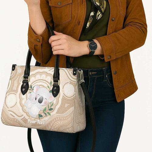 Koala Mum Australia Mother's Day Personalised Leather Bag Beige Aboriginal Art