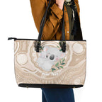 Koala Mum Australia Mother's Day Personalised Leather Tote Bag Beige Aboriginal Art