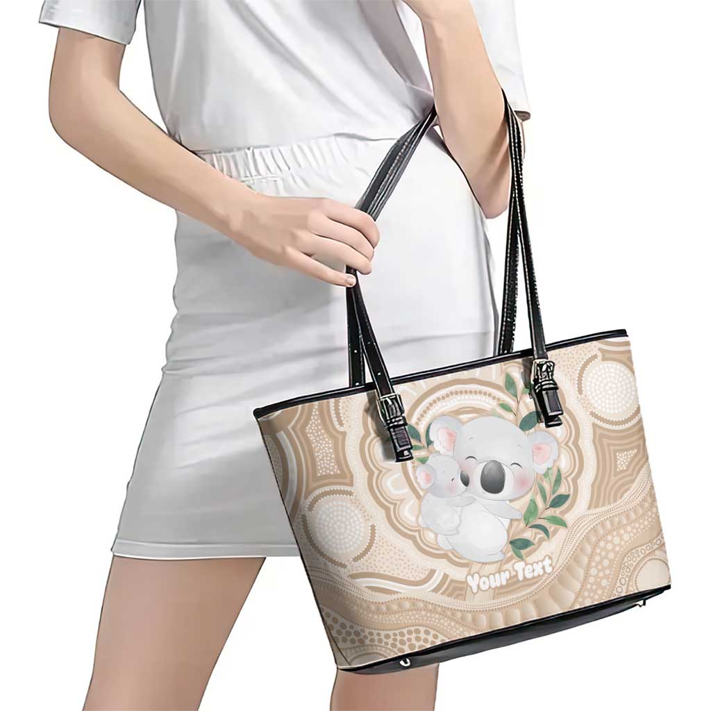 Koala Mum Australia Mother's Day Personalised Leather Tote Bag Beige Aboriginal Art