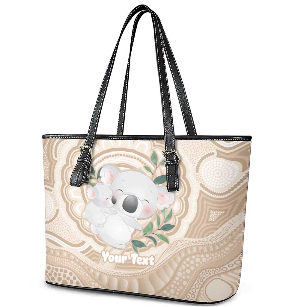 Koala Mum Australia Mother's Day Personalised Leather Tote Bag Beige Aboriginal Art