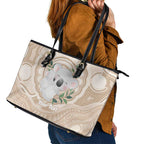 Koala Mum Australia Mother's Day Personalised Leather Tote Bag Beige Aboriginal Art