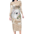 Koala Mum Australia Mother's Day Personalised Long Sleeve Bodycon Dress Beige Aboriginal Art