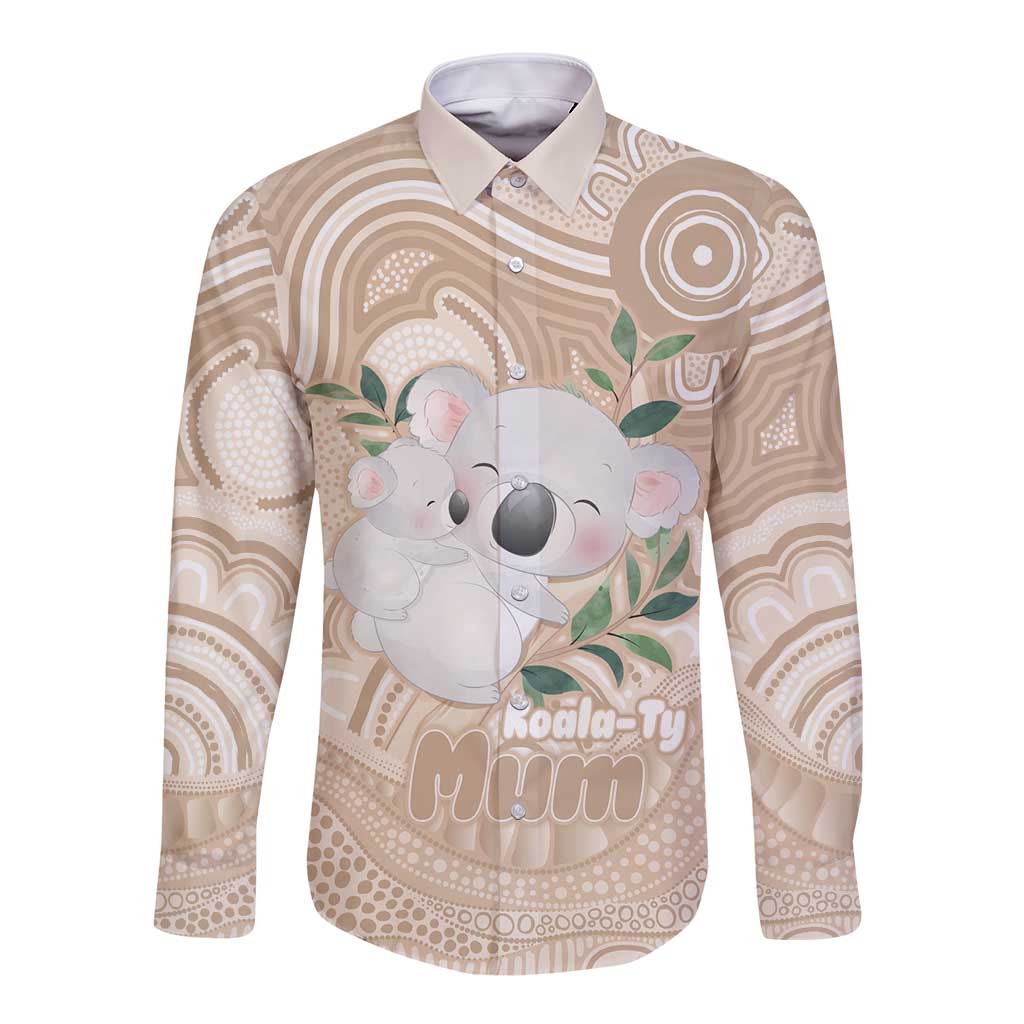 Koala Mum Australia Mother's Day Personalised Long Sleeve Button Shirt Beige Aboriginal Art