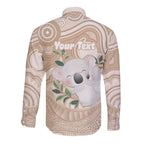 Koala Mum Australia Mother's Day Personalised Long Sleeve Button Shirt Beige Aboriginal Art