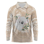 Koala Mum Australia Mother's Day Personalised Long Sleeve Polo Shirt Beige Aboriginal Art