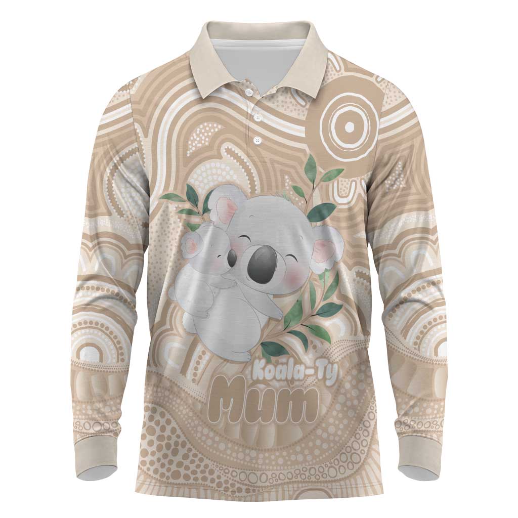 Koala Mum Australia Mother's Day Personalised Long Sleeve Polo Shirt Beige Aboriginal Art