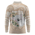 Koala Mum Australia Mother's Day Personalised Long Sleeve Polo Shirt Beige Aboriginal Art