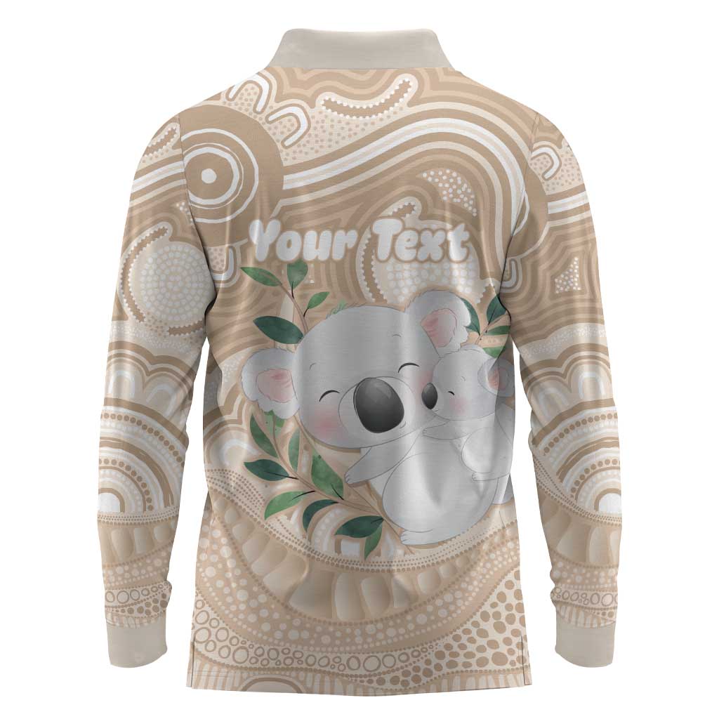 Koala Mum Australia Mother's Day Personalised Long Sleeve Polo Shirt Beige Aboriginal Art