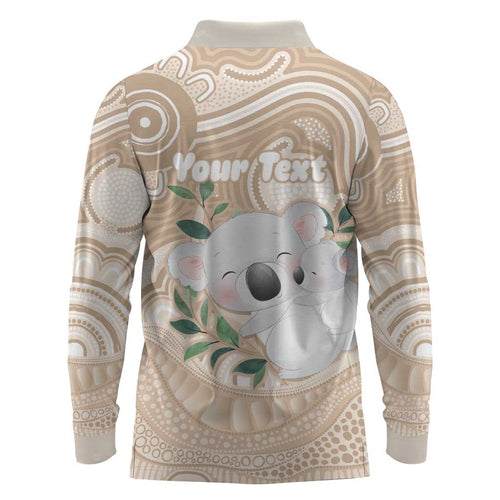 Koala Mum Australia Mother's Day Personalised Long Sleeve Polo Shirt Beige Aboriginal Art
