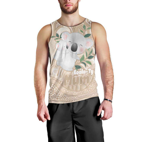 Koala Mum Australia Mother's Day Personalised Men Tank Top Beige Aboriginal Art